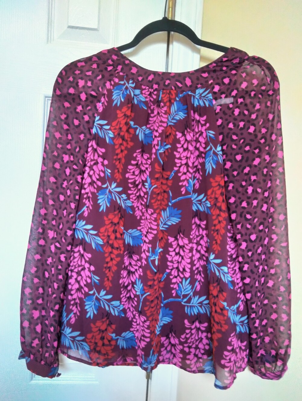 Boden Fully Lined Body With Floral Sheer Sleeves Blouse with Blue & Pink Accents